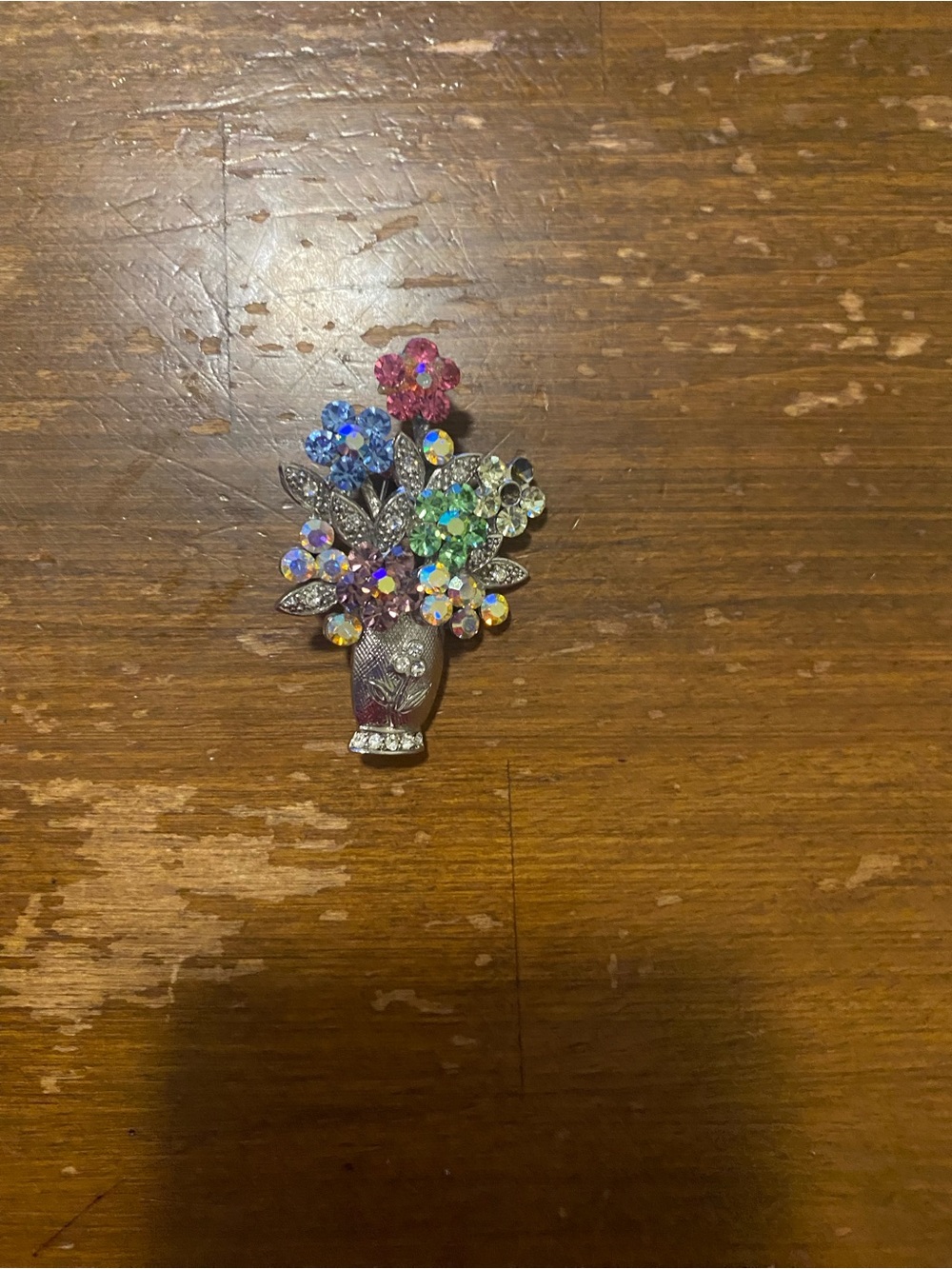 Vintage-Inspired Multicolor Crystal Flower Bouquet Brooch